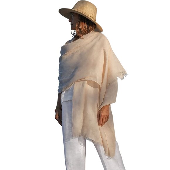 Pure Collection 100% Linen White Quiet Luxury Scarf/Wrap Size 80"x32" - Picture 1 of 5